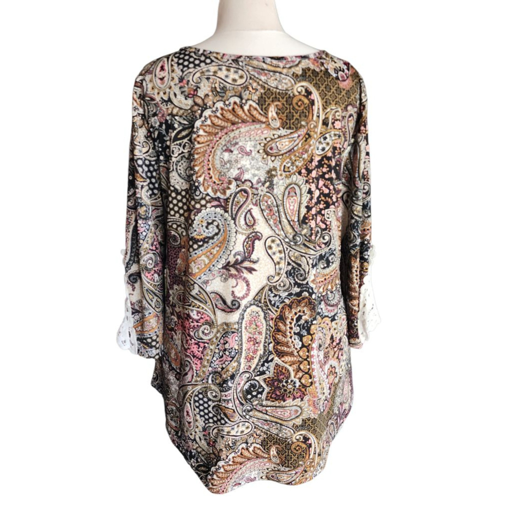 Stem & Vine Paisley Boho Top Womens Plus 1X Black Floral Lace Sleeve Blouse NWT - Picture 5 of 12